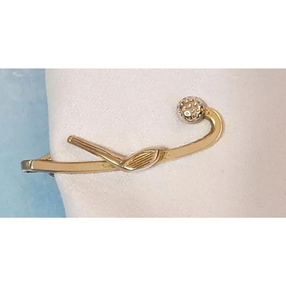 Vintage Swank Golf Club Tie Bar Gold Tone Figural Tie Clip 1.5